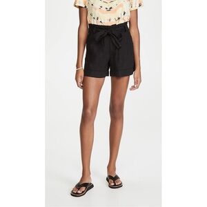 Joie Daynna High-Waist Paperbag Tie Shorts — Black - Size 8
